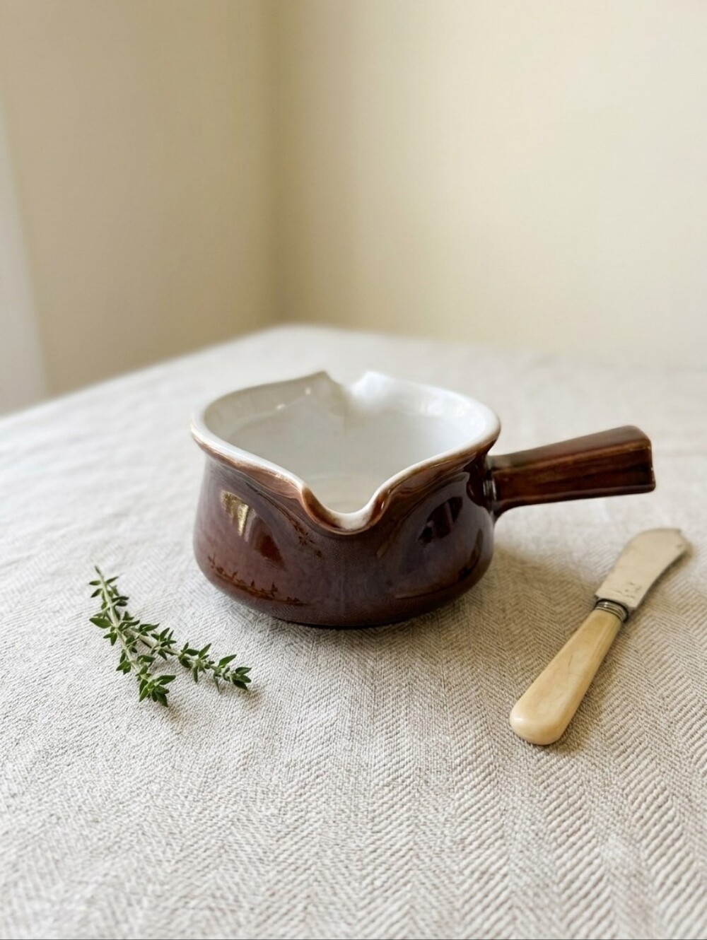 Vintage Céramique de Beauce Brown Fondue Pot / Sauce Caquelon Mould 105-15